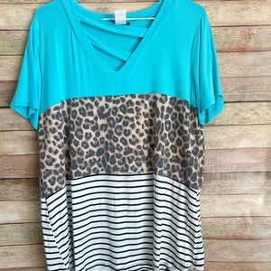HEIMISH USA Teal Leopard Stripe Top